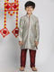 Boy's' Grey And Maroon Jacquard Kurta Pyjama Set