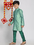 Boy's' Green Jacquard Kurta Pyjama Set