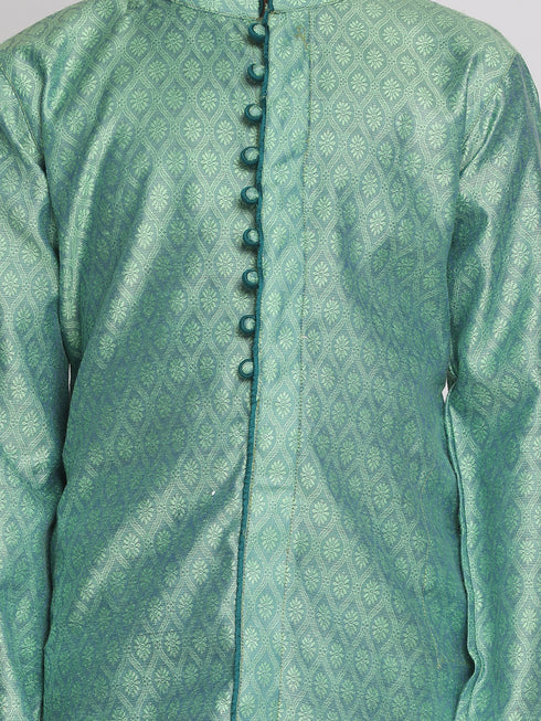 Boy's' Green Jacquard Kurta Pyjama Set