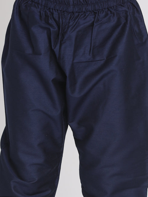 Boy's' Lavender And Navy Blue Jacquard Kurta Pyjama Set