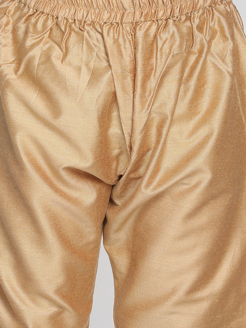 Boy's' Maroon And Rose Gold Jacquard Kurta Pyjama Set