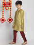 Boy's' Yellow And Maroon Jacquard Kurta Pyjama Set