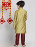 Boy's' Yellow And Maroon Jacquard Kurta Pyjama Set