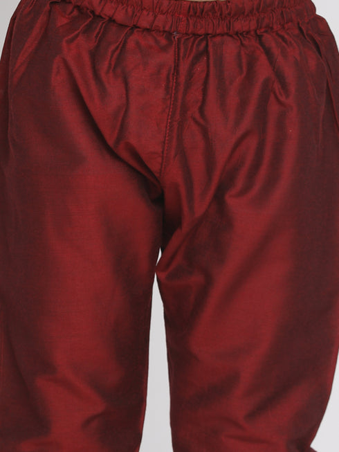 Boy's' Yellow And Maroon Jacquard Kurta Pyjama Set