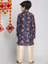 Boy's' Multicolor-Base-Navy Blue Kurta And Pyjama Set With Leheria Border