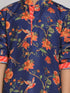 Boy's' Multicolor-Base-Navy Blue Kurta And Pyjama Set With Leheria Border