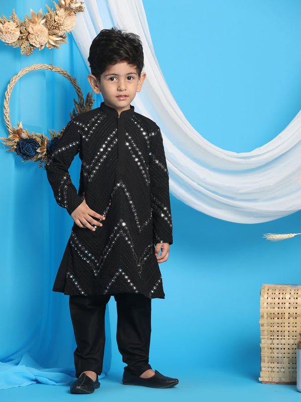 Boy's' Black Mirror Kurta Pyjama Set