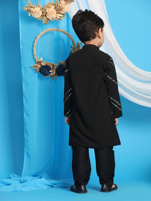 Boy's' Black Mirror Kurta Pyjama Set