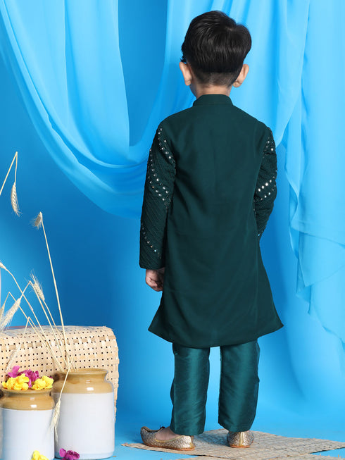 Boy's' Green Mirror Kurta Pyjama Set