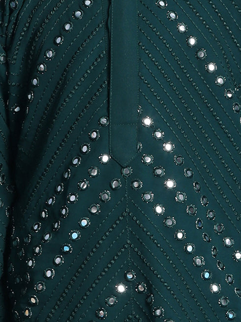 Boy's' Green Mirror Kurta Pyjama Set