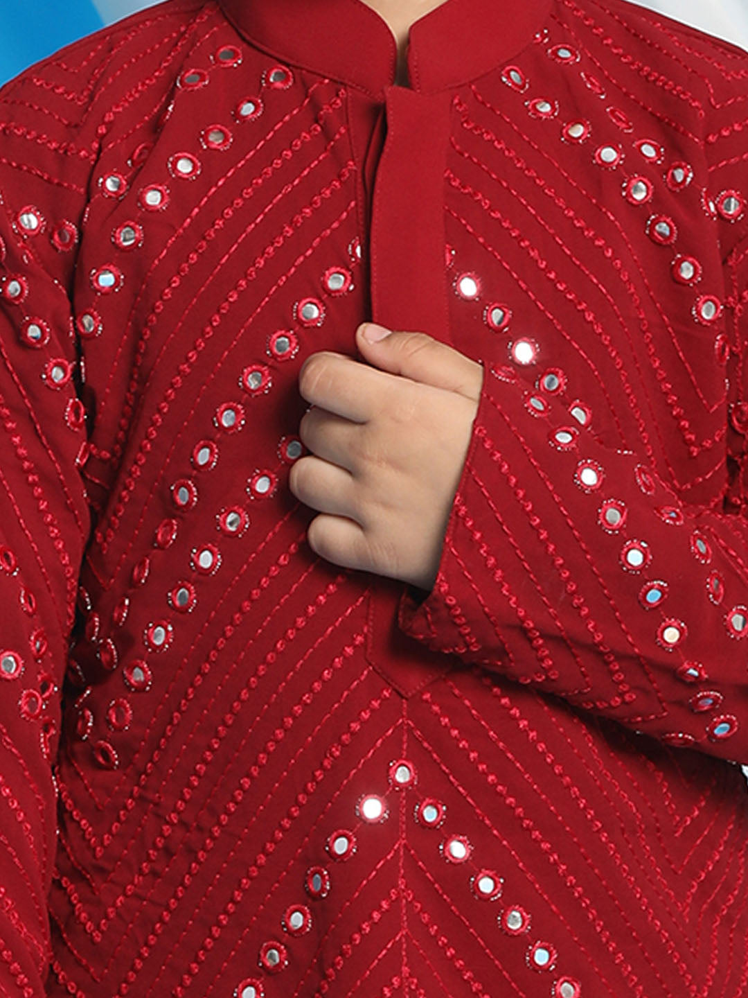 Boy's' Maroon Mirror Kurta Pyjama Set