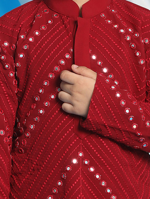 Boy's' Maroon Mirror Kurta Pyjama Set