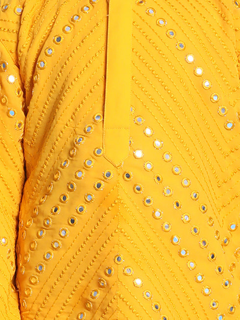 Boy's' Yellow Mirror Kurta Pyjama Set