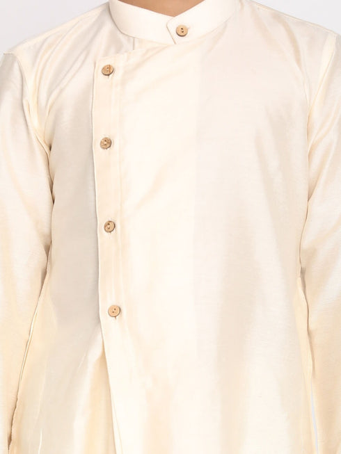 Boy's Cream Color Angrakha Kurta With Pyjama Set