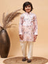 Boy's Pink Floral Printed Silk Blend Kurta Pyjama Set