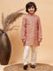 Boy's Orange Printed Kurta And Cream Pyjama Set