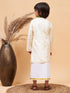 Boy's' Green And White Kurta With Mundu Set