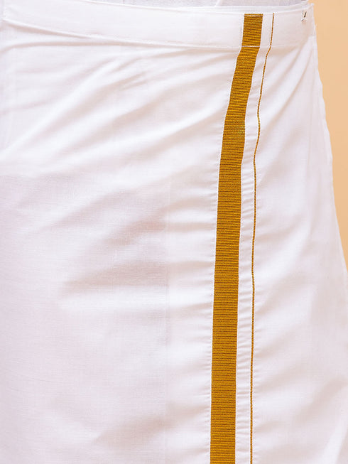 Boy's' Green And White Kurta With Mundu Set