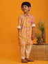 Boy's Yellow Floral Printed Kurta With Cream Solid Patiala Set