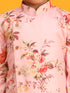Boy's Pink Floral Printed Angrakha Kurta With Cream Solid Pyjama Set