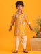 Boy's Yellow Floral Printed Kurta With Cream Solid Pyjama Set