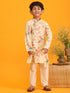 Boy's Yellow Floral Printed Kurta With Cream Solid Pyjama Set