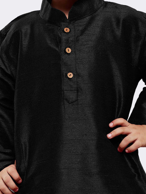 Boys' Black Cotton Silk Kurta and Pyjama Set