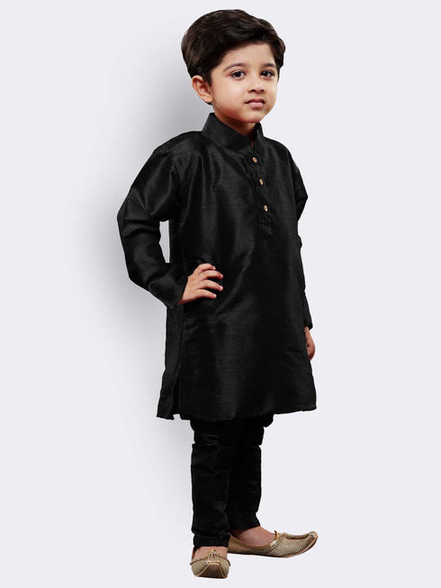 Boys' Black Cotton Silk Kurta and Pyjama Set