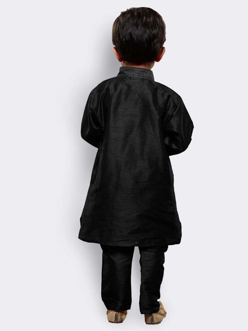 Boys' Black Cotton Silk Kurta and Pyjama Set