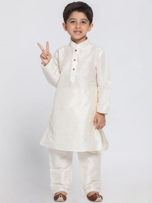 Boys' Gold Cotton Silk Blend Kurta and Pyjama Set