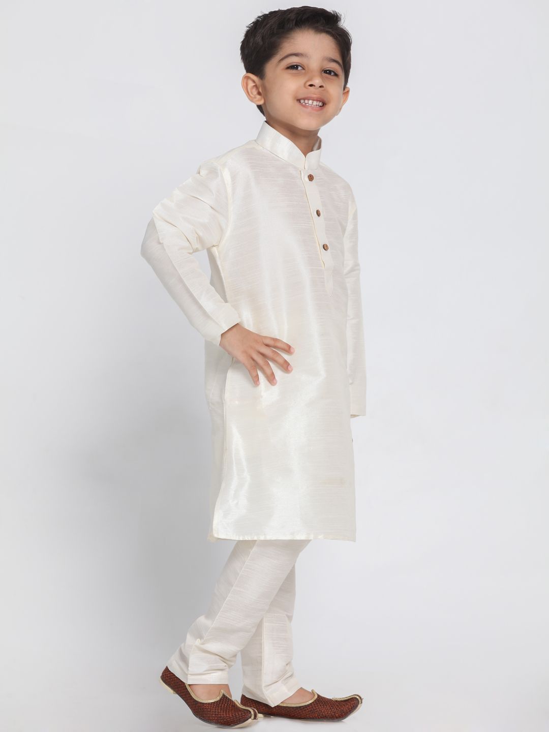 Boys' Gold Cotton Silk Blend Kurta and Pyjama Set