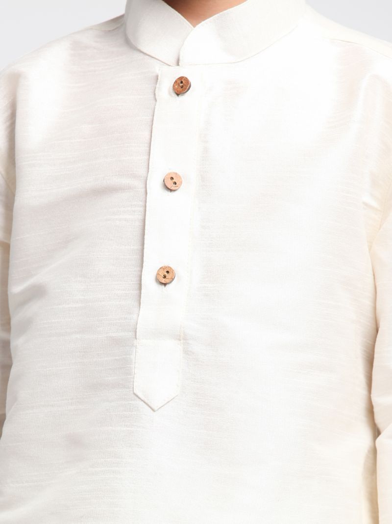 Boys' Gold Cotton Silk Blend Kurta and Pyjama Set