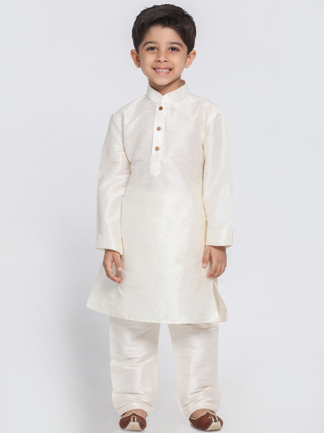 Boys' Gold Cotton Silk Blend Kurta and Pyjama Set