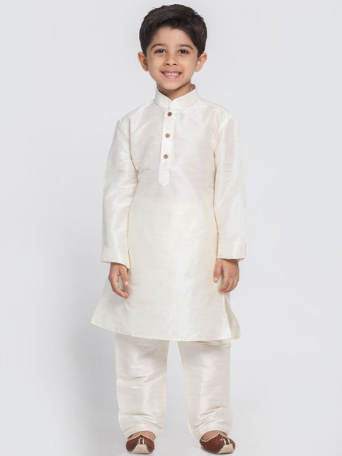 Boys' Gold Cotton Silk Blend Kurta and Pyjama Set