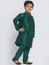 Boys' Green Cotton Silk Blend Kurta and Pyjama Set