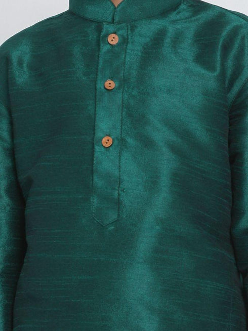Boys' Green Cotton Silk Blend Kurta and Pyjama Set