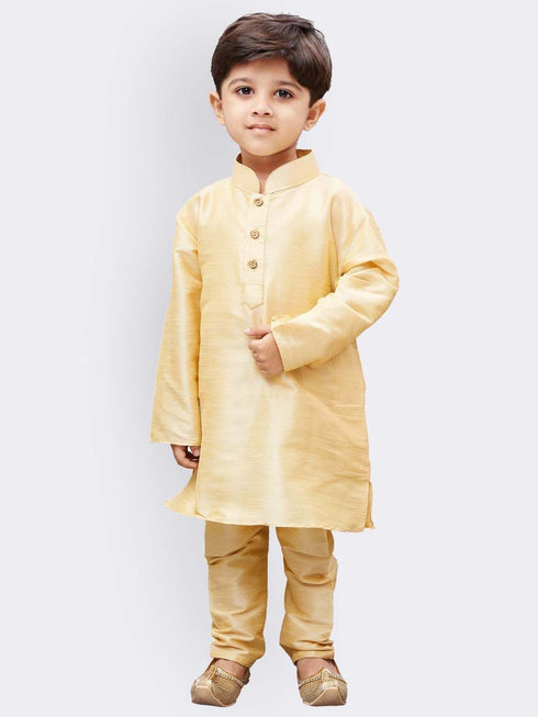 Boys' Gold Cotton Silk Kurta and Pyjama Set