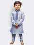 Boys' Light Blue Cotton Silk Kurta and Pyjama Set