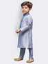 Boys' Light Blue Cotton Silk Kurta and Pyjama Set