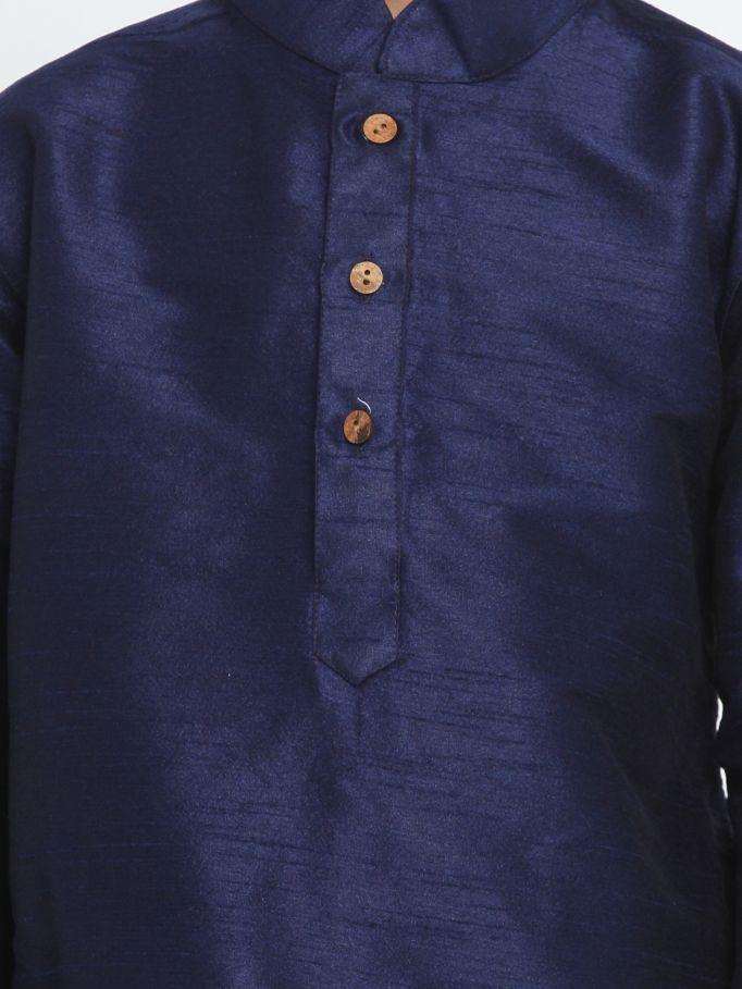 Boys' Deep Blue Cotton Silk Blend Kurta and Pyjama Set