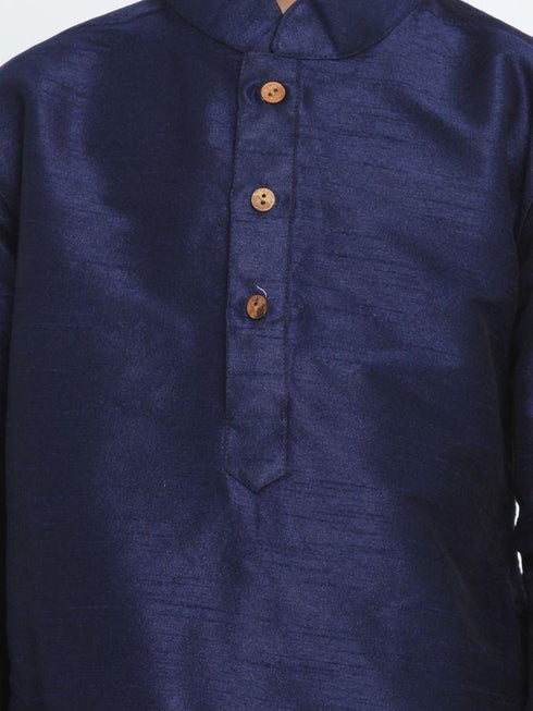 Boys' Deep Blue Cotton Silk Blend Kurta and Pyjama Set