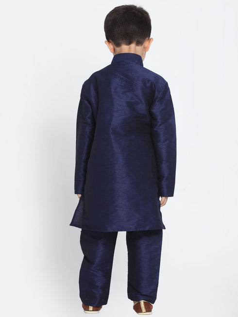 Boys' Deep Blue Cotton Silk Blend Kurta and Pyjama Set