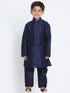 Boys' Deep Blue Cotton Silk Blend Kurta and Pyjama Set