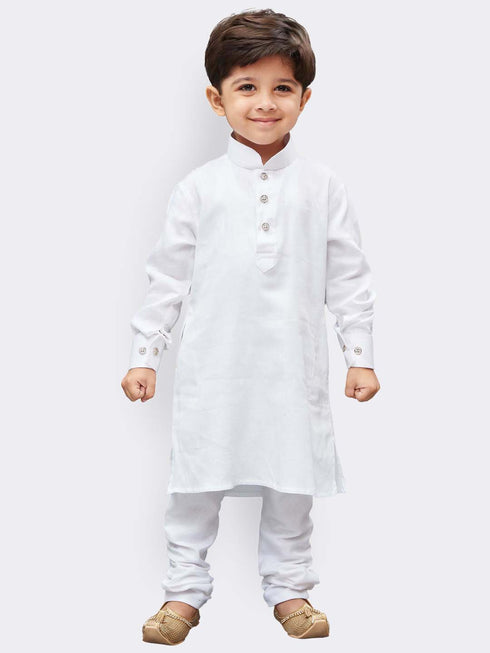 Boys' White Cotton Kurta and Pyjama Set
