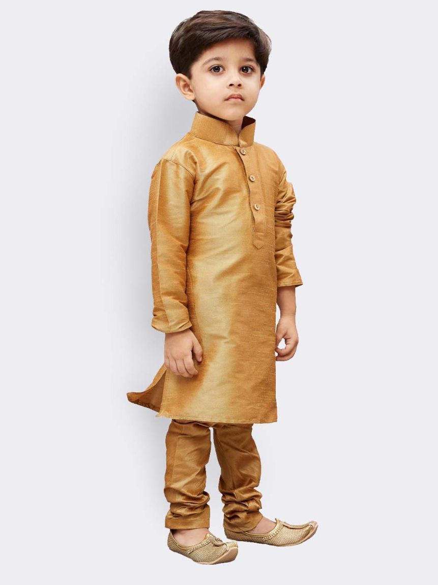Boys' Gold Cotton Silk Kurta and Pyjama Set
