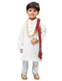 Boys' White Cotton Kurta, Pyjama & Dupatta Set