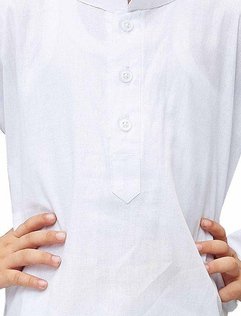 Boys' White Cotton Kurta, Pyjama & Dupatta Set