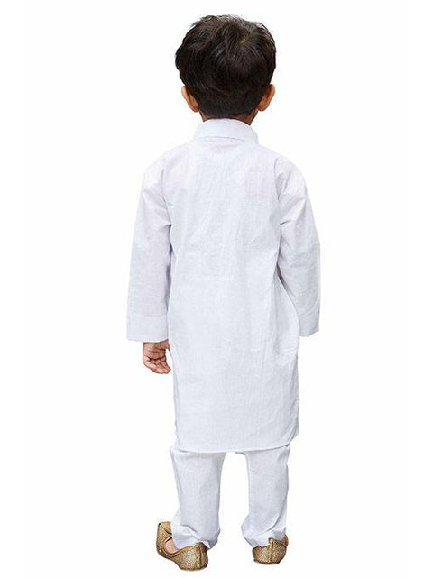 Boys' White Cotton Kurta, Pyjama & Dupatta Set