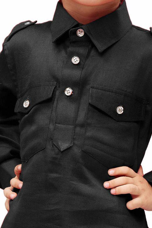 Boys' Black Cotton Pathani
