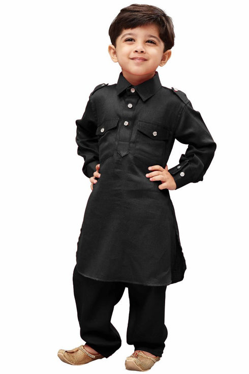 Boys' Black Cotton Pathani